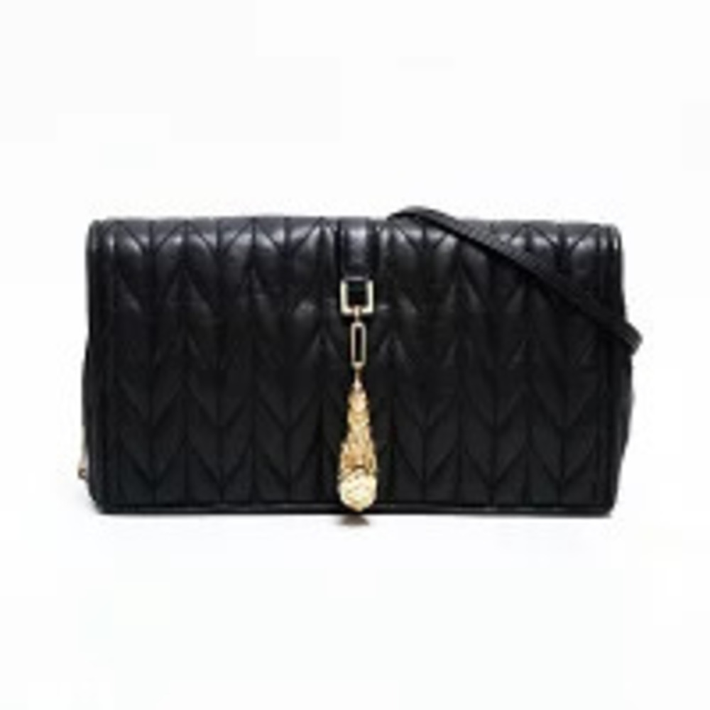 Gucci Tiger Head Leather Shoulder Bag Black